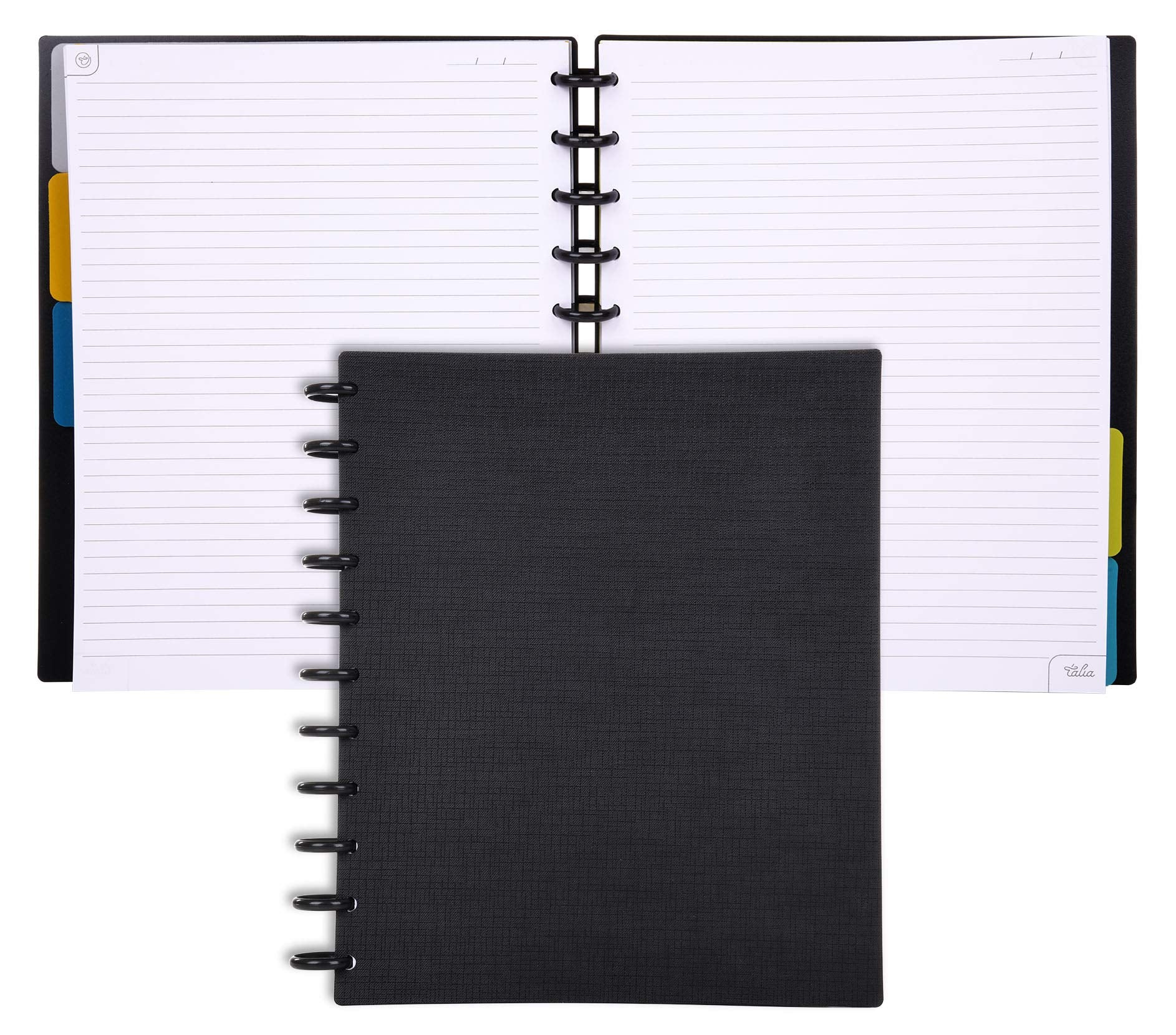 Talia Discbound Notebooks, Planner, Customizable, (Black Wblack Discs, Letter (85In X 11In))