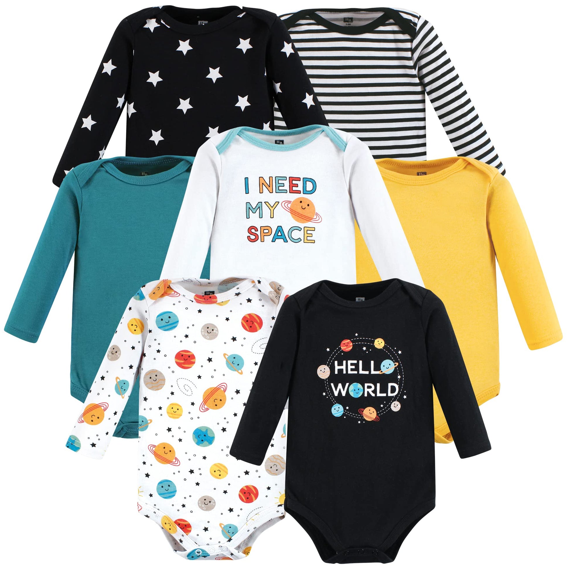 Hudson Baby Unisex Baby Cotton Long-Sleeve Bodysuits, Happy Planets 7-Pack, Preemie