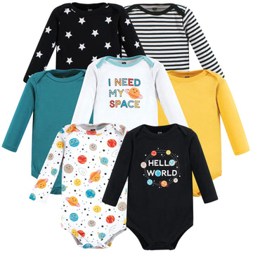 Hudson Baby Unisex Baby Cotton Long-Sleeve Bodysuits, Happy Planets 7-Pack, Preemie