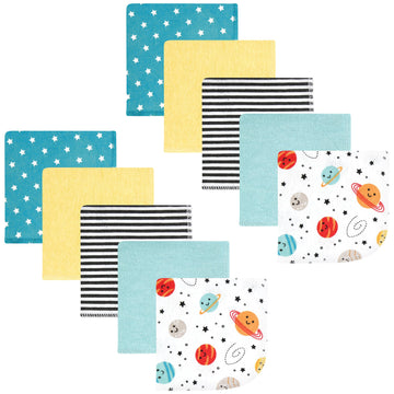 Hudson Baby Unisex Baby Flannel Cotton Washcloths, Happy Planets 10 Pack, One Size