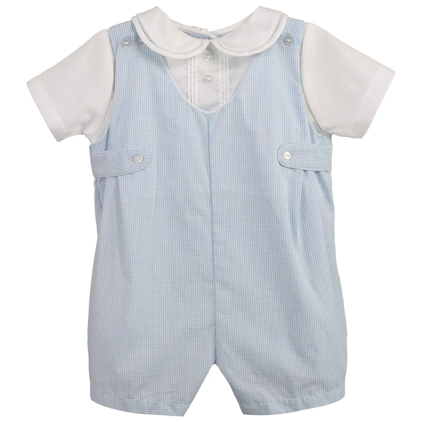 Petit Ami Baby Boys' Side Tab Pintuck Gingham Romper, 9 Months, Blue
