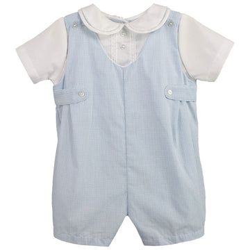 Petit Ami Baby Boys' Side Tab Pintuck Gingham Romper, 9 Months, Blue