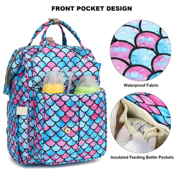Mermaid Diaper Bag Backpack For Baby Girls Boys, Large Capacity Multifunction Waterproof Maternity Mom Nappy Bags With Stroller