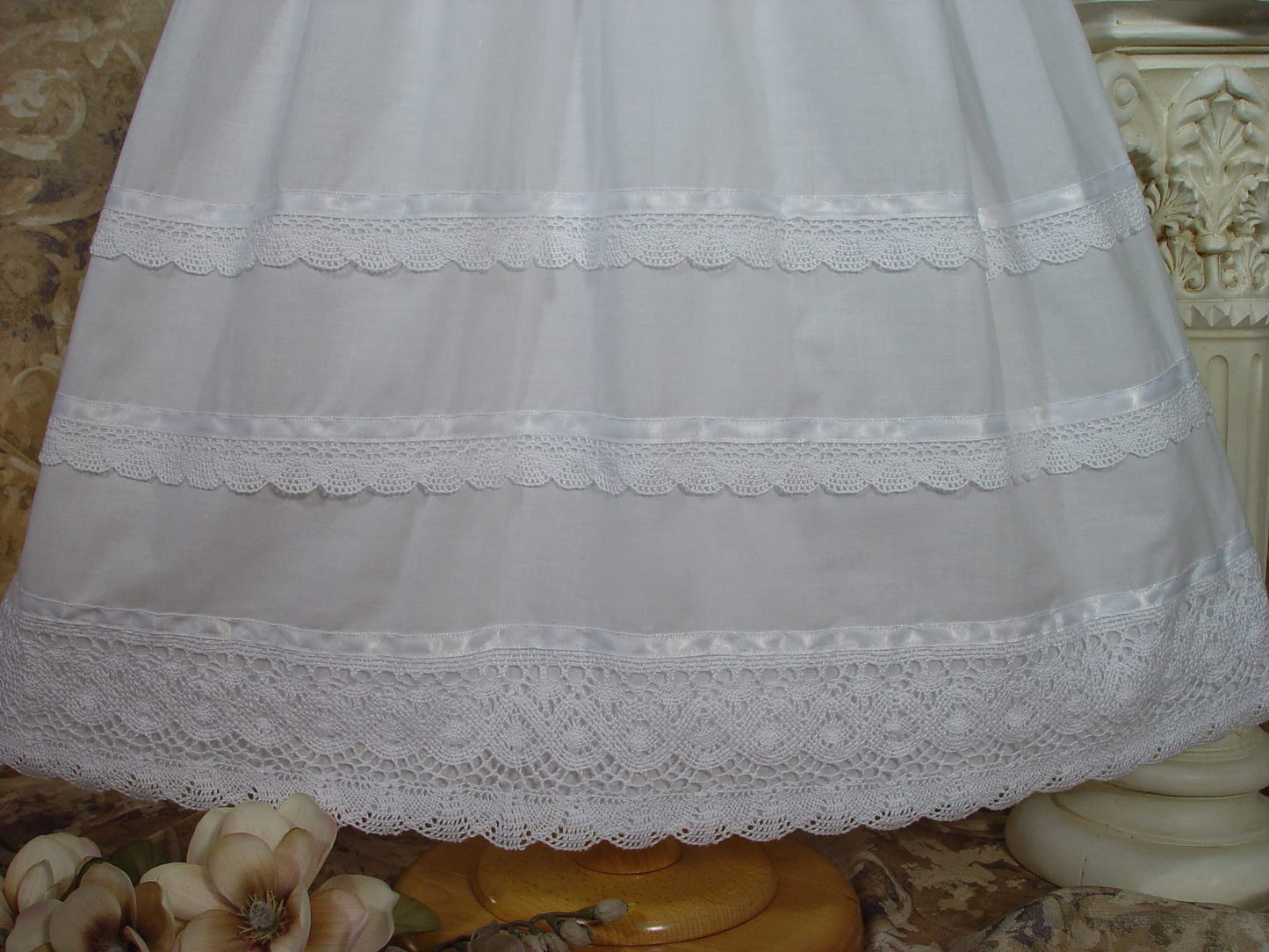 Little Things Mean A Lot 30' Cotton Batiste White Christening Baptism Gown With Cluny Trim And Bonnet - 3 Months (8-12 Lbs)