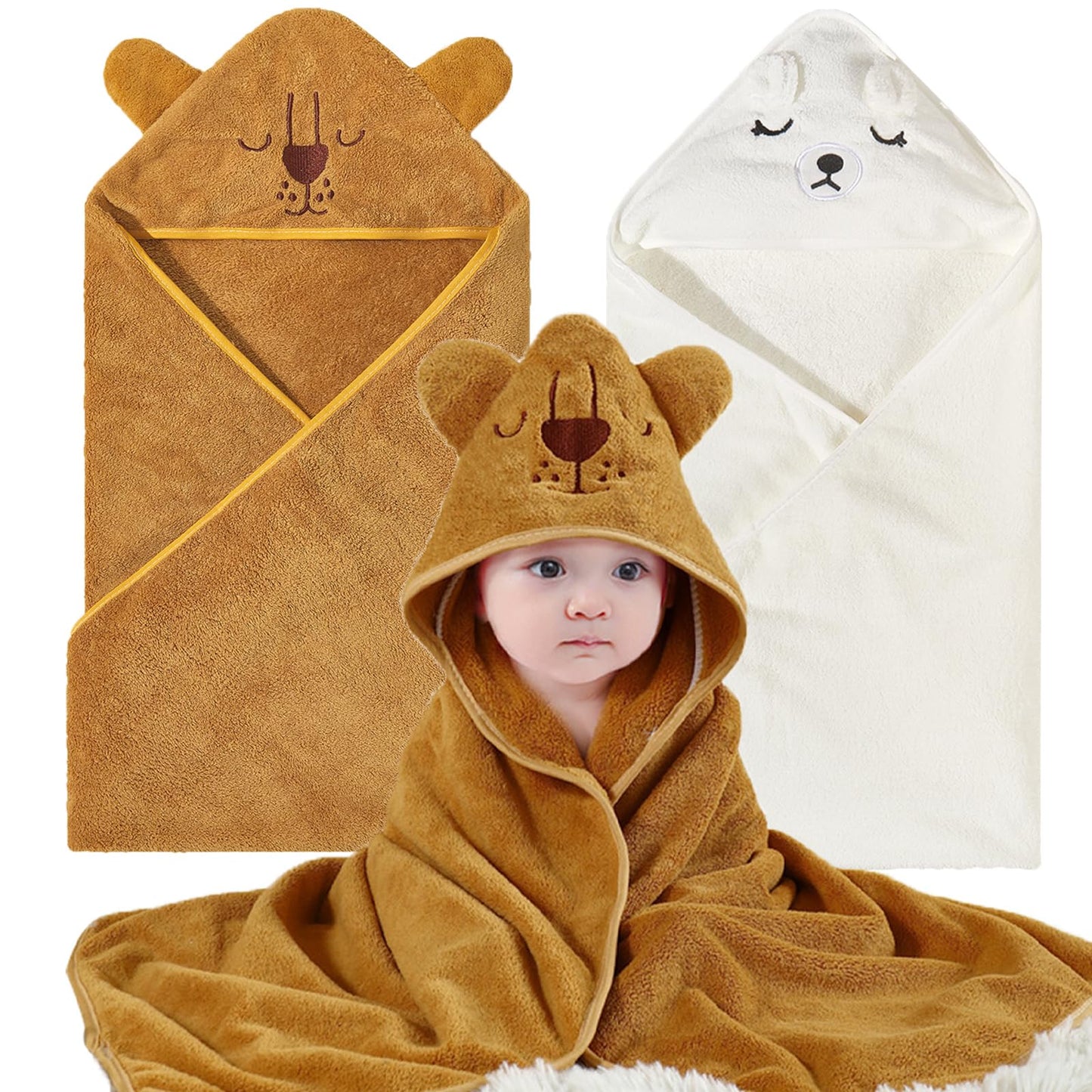 KLHYIT Baby Bath Towel with Hooded 2Pack Absorbent Soft Hooded Towel for Newborns Unisex 31.5x31.5 in Bath Towel Set Gift for Ba