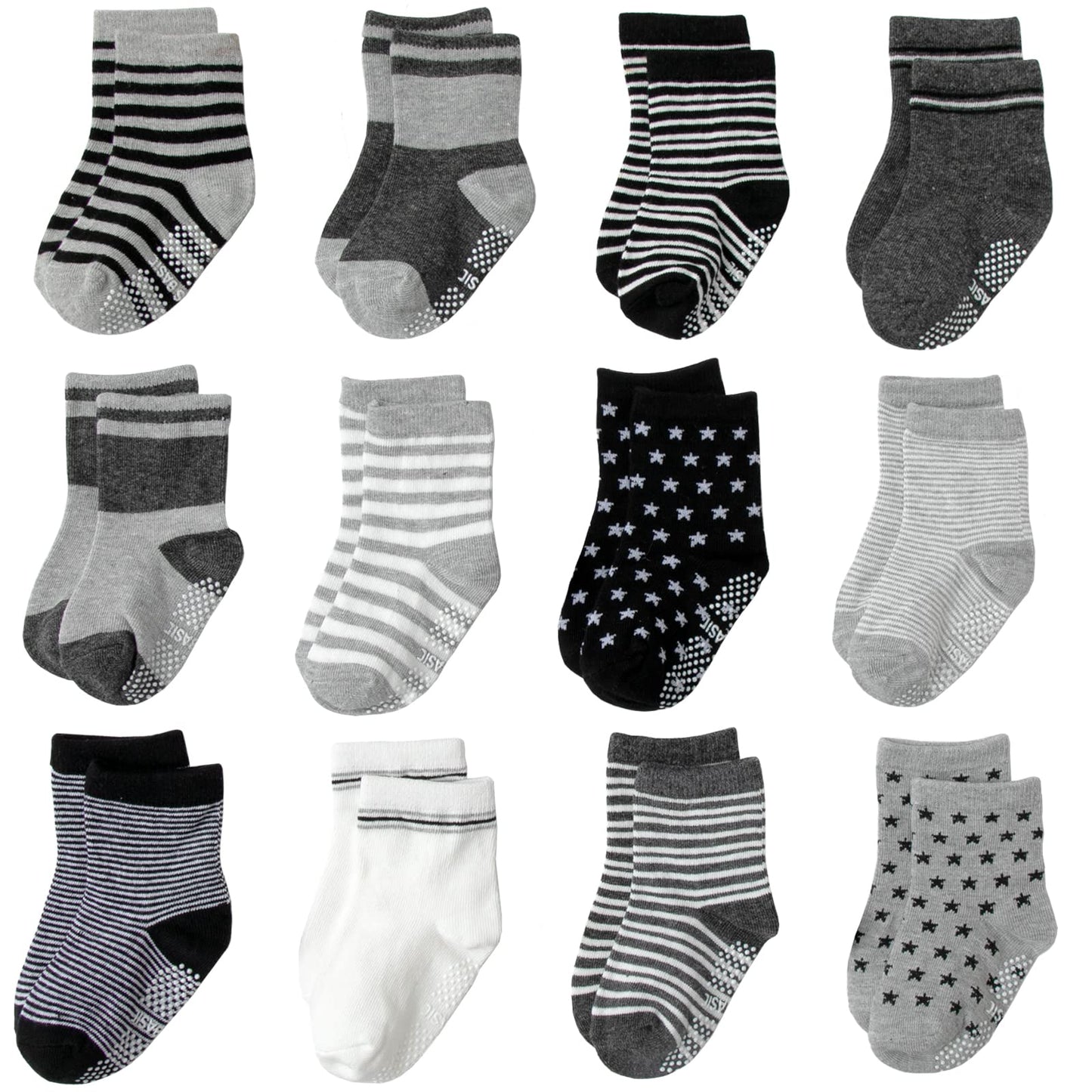 Aroveea Non Slip Grip Ankle Baby Socks 5-7 Years Old Big Kid For Toddler Boys And Girls Kids Socks 12 Pack, Cute Cotton Baby Soc
