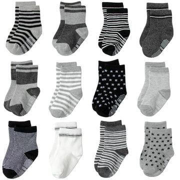 Aroveea Non Slip Grip Ankle Baby Socks 5-7 Years Old Big Kid For Toddler Boys And Girls Kids Socks 12 Pack, Cute Cotton Baby Soc