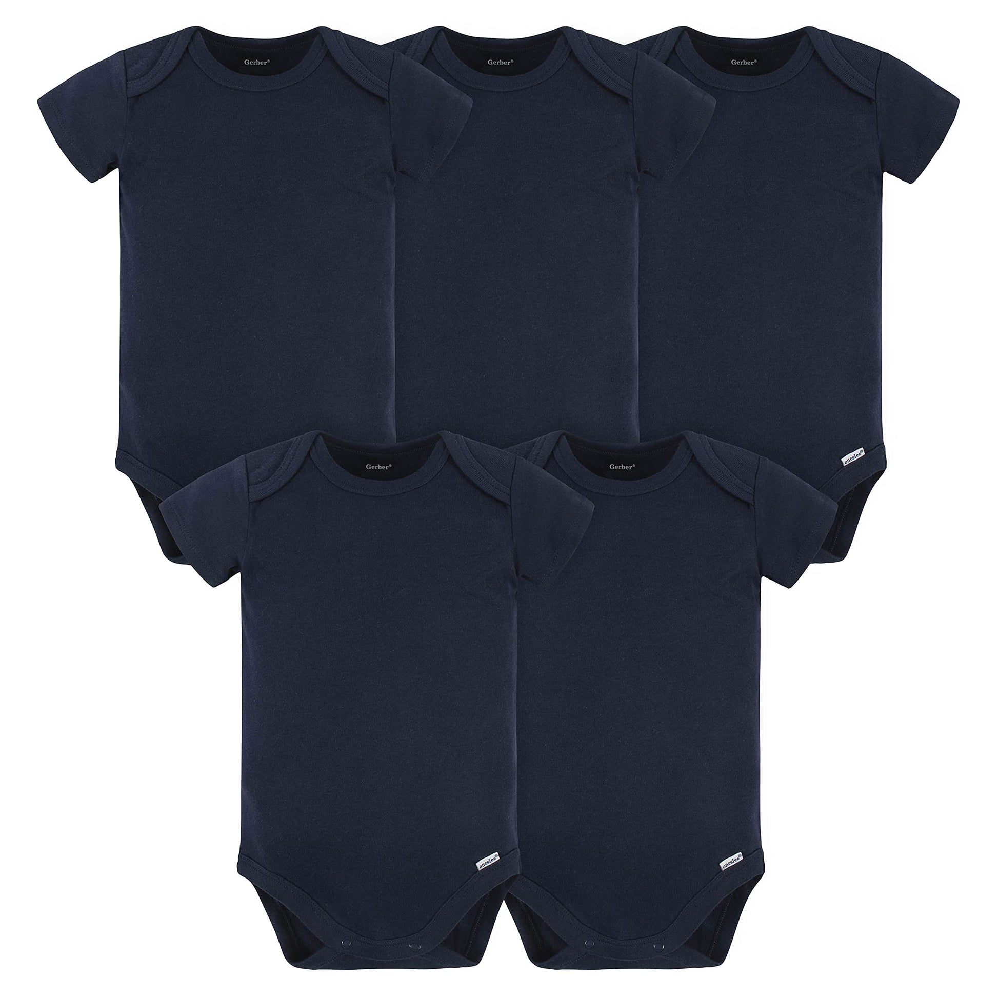 Gerber Baby 5 Pack Onesies Multi-Packs Bundle Interlock 180 Gsm, Navy, 12 Months
