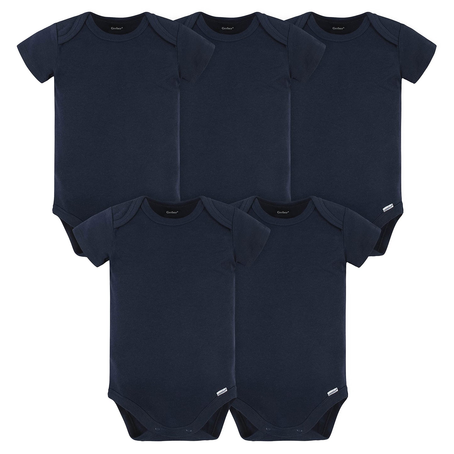 Gerber Baby 5 Pack Onesies Multi-Packs Bundle Interlock 180 Gsm, Navy, 6-9 Months