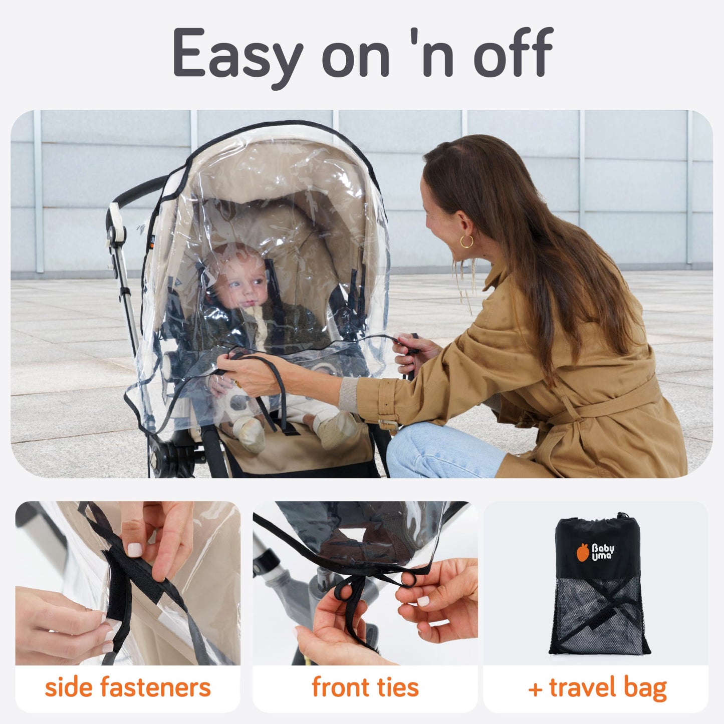 Baby Uma Universal Stroller Rain Cover - 100% Waterproof Peva Stroller Cover For Rain, Snow & Wind Protection, Stroller Accessor