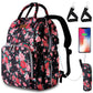 Qwreoia Floral Diaper Bag Backpack With Usb Charging Port Stroller Straps And Insulated Pocket, Travel Bag Nappy Backpack For Wo