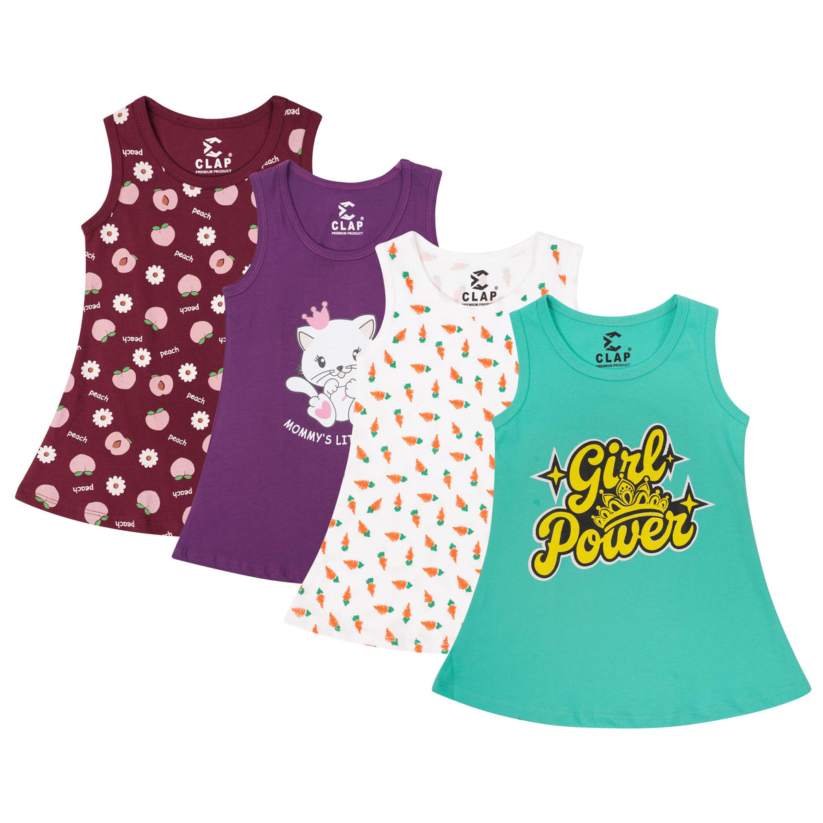 Clap Baby Girl Cotton Printed ALine Midi Skirt Dress Multicolor  Combo Set Of 4 (Green Purple White Maroon, 23 Years)