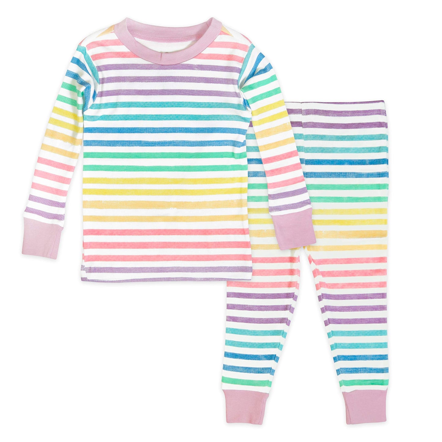 Honestbaby Multipack 2-Piece Pajamas Sleepwear Pjs 100% Organic Cotton For Infant Baby And Toddler Girls, Rainbow Stripe, 18 Mon