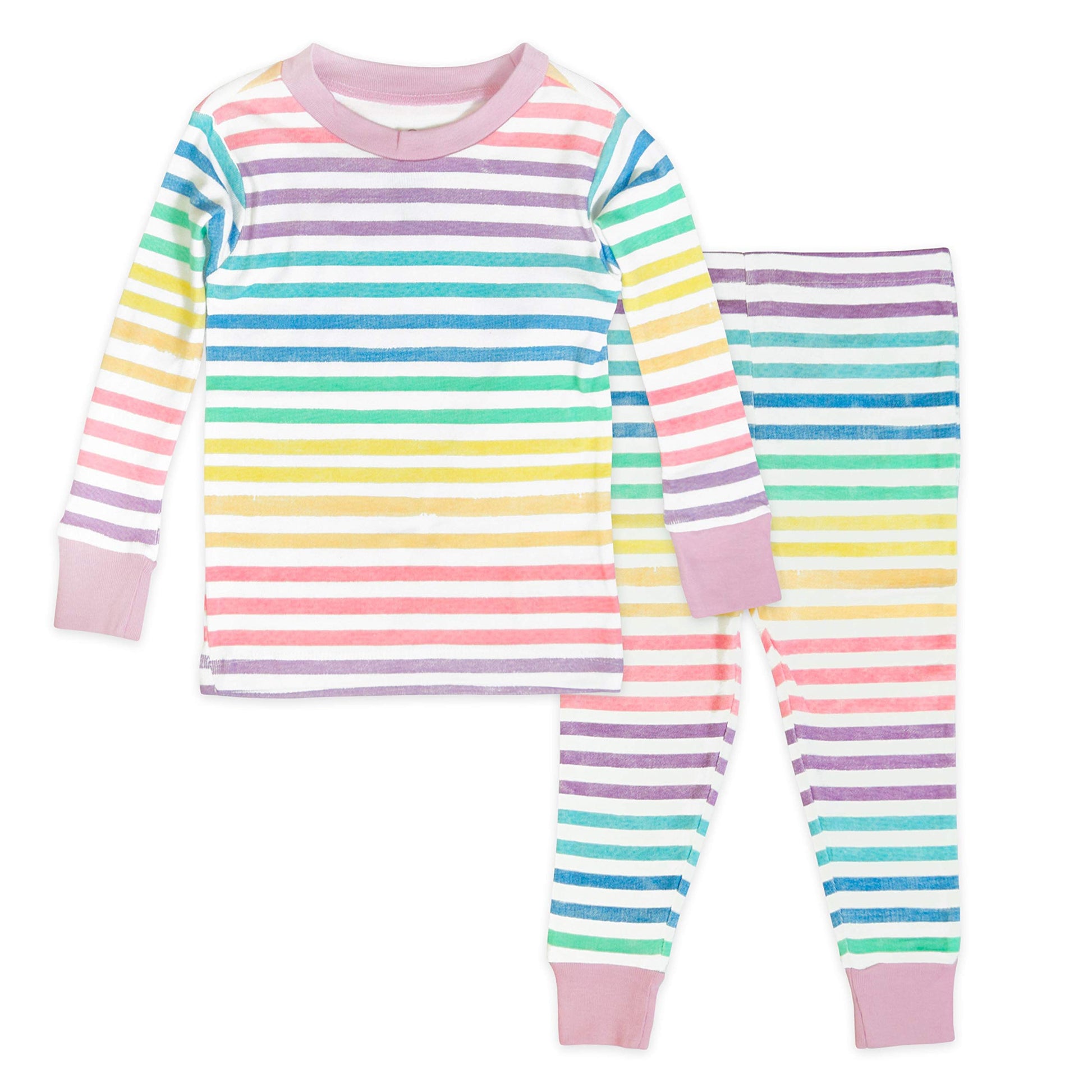 Honestbaby Multipack 2-Piece Pajamas Sleepwear Pjs 100% Organic Cotton For Infant Baby And Toddler Girls, Rainbow Stripe, 18 Mon
