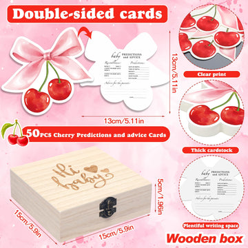 Rattanview 50 Pcs Double Side Baby Predictions & Advice Cards For New Parents Baby Shower Games With Cards Wooden Keepsake Box F