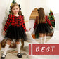 Younger Tree Toddler Kids Girls Clothes Christmas Dress Ruffle Red Plaid Black Mesh Skirt Outfits Overall Fall Winter (2-3T, Red