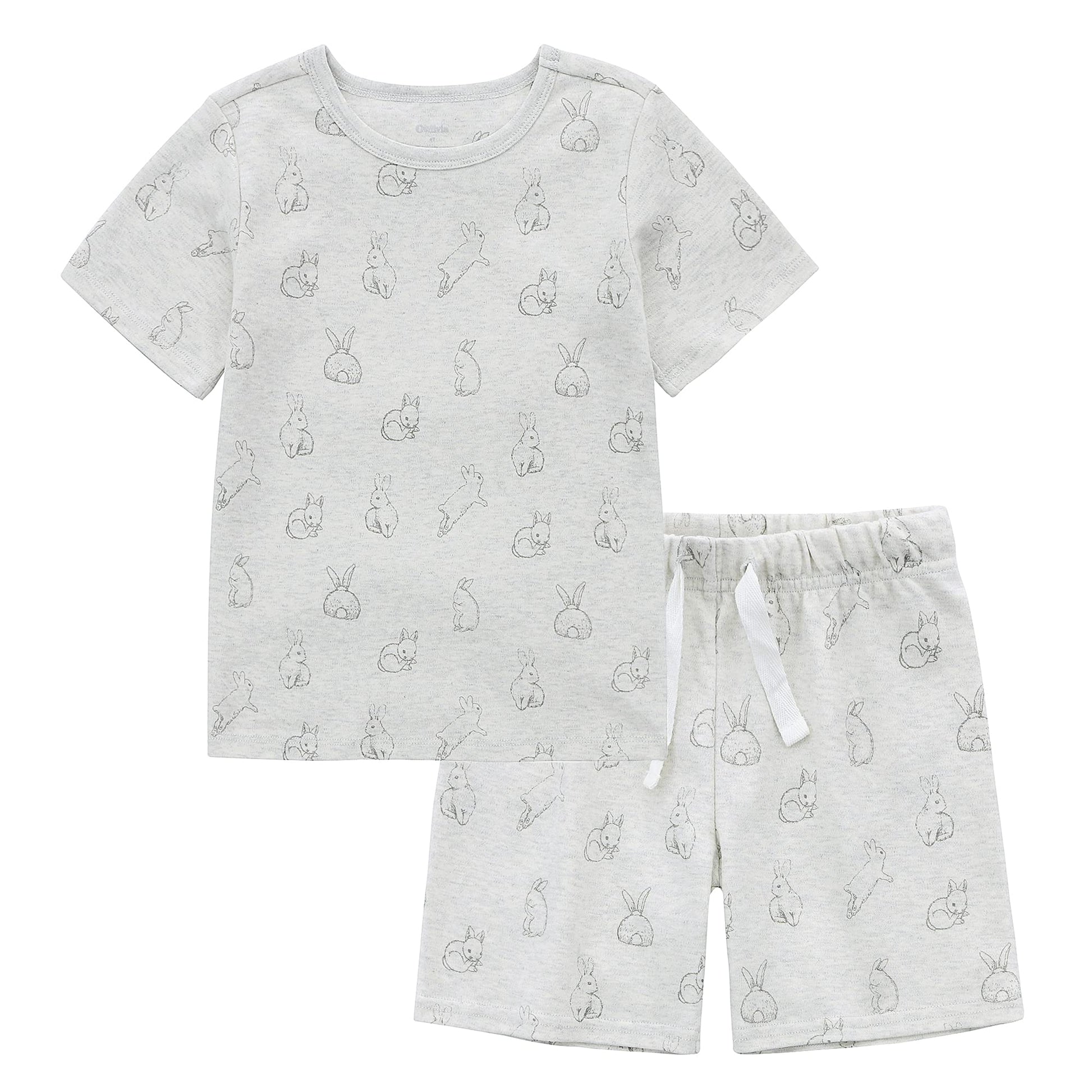 Owlivia Kids Pjs Set, Boys Girls Summer Short-Sleeve Sleepwear, 100% Organic Cotton Toddler Pajamas(3 Years, Rabbit Gray)