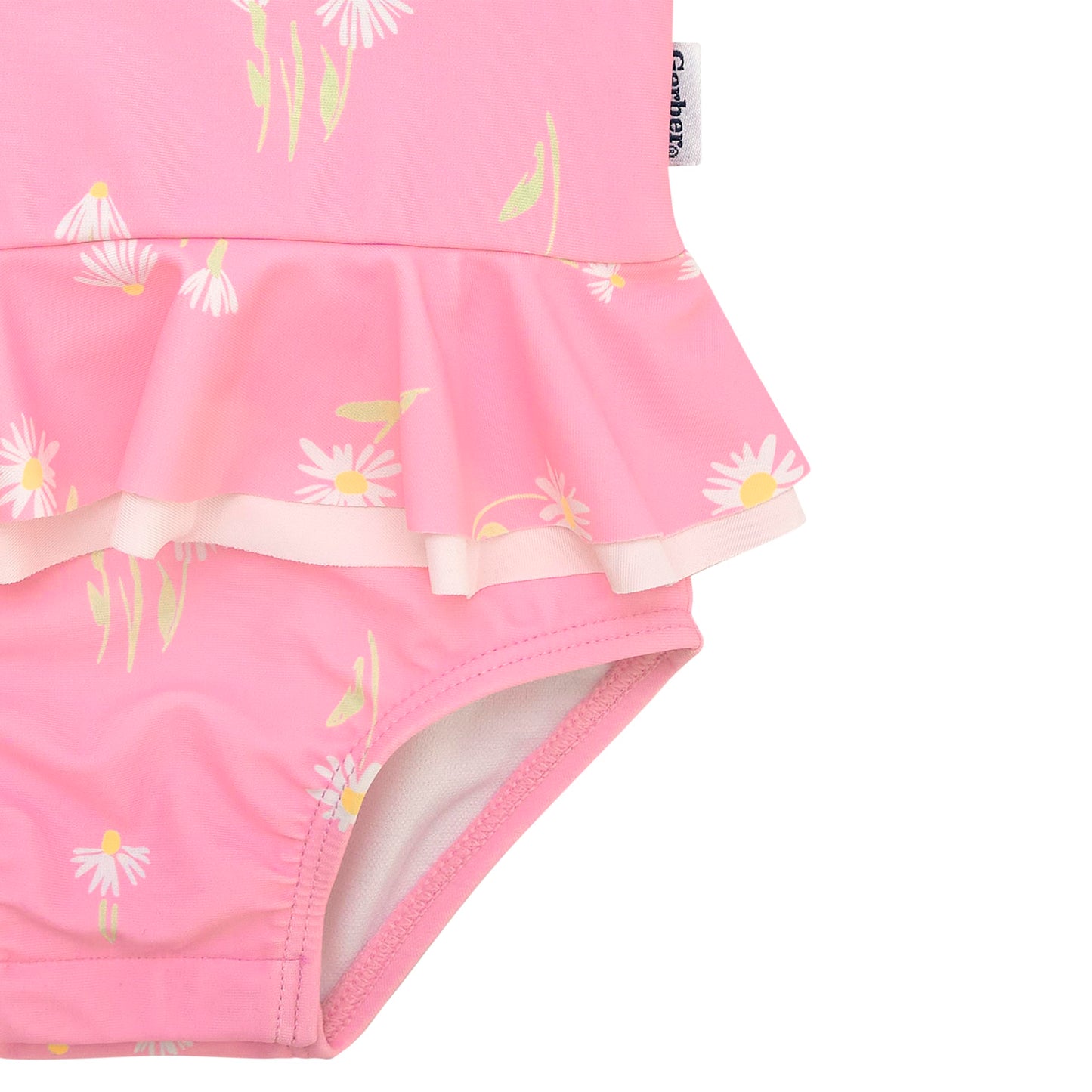 Gerber Girls' One-Piece Swimsuit, Pink Daises, 6-9 Months