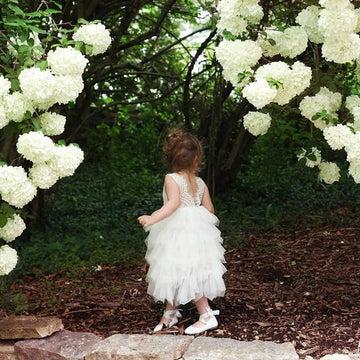 2Bunnies Girl Peony Lace Back A-Line Tiered Tutu Tulle Flower Girl Dress (White Sleeveless Maxi, 3T)