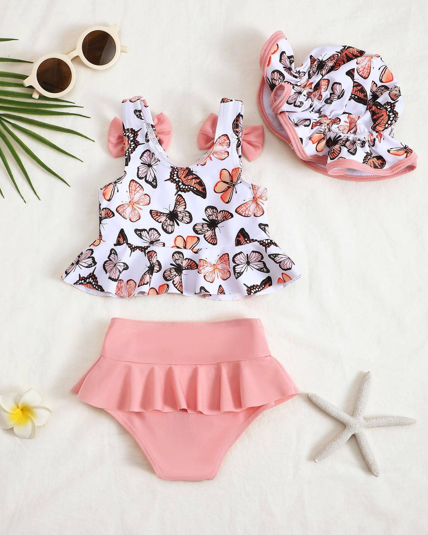 Mioglrie Toddler Girl Bathing Suit 4T 5T Swimsuit Girls Toddler Beach Swim Suit 2 Piece Pink Butterfly Bikini Summer Swimwear Ta