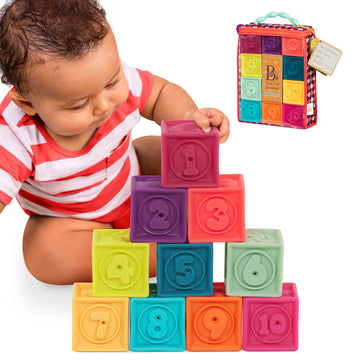 B. toys- B. baby - Baby Blocks - Stacking & Building Toys For Babies - 10 Soft Blocks With Numbers, Shapes, Animals - Educationa