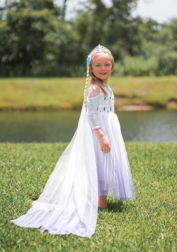 Aoiviss Girls Princess Costumes Snow Queen Princess Dresses Fancy Dress Up Clothes For Halloween Snow Party Cosplay, White