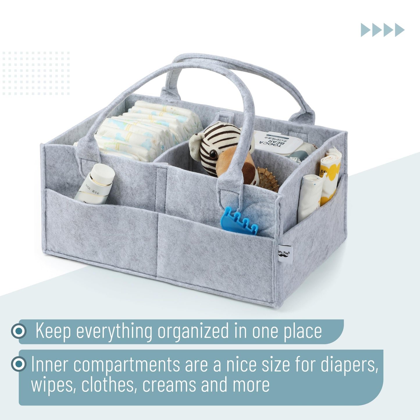 Mr. Pen- Baby Diaper Caddy Organizer, Grey, Large, Diaper Organizer, Car Diaper Caddy, Baby Caddy Organizer, Portable Diaper Cad