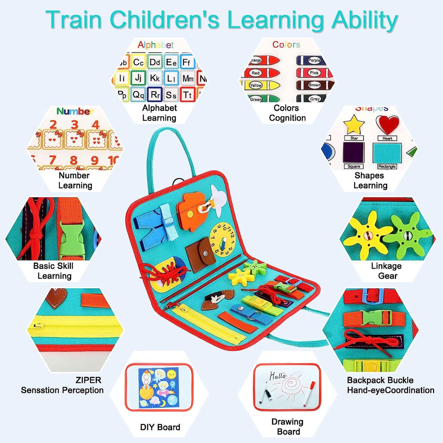 Busy Board for 1 2 3 4 Year Old Toddler Montessori Busy Book Sensory Learning Toys for Boys Girls Birthday Idea Gift (Green)
