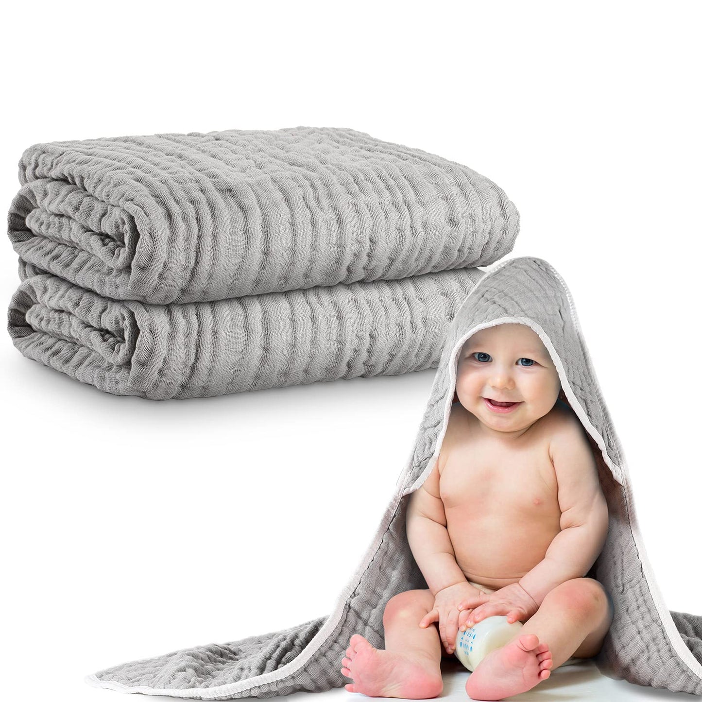 Chumia 2 Pieces Muslin Hooded Baby Towels for Newborn Girls Boys 32x 32 Cotton Infant Bath Towel Absorbent Unisex Hooded Blanket