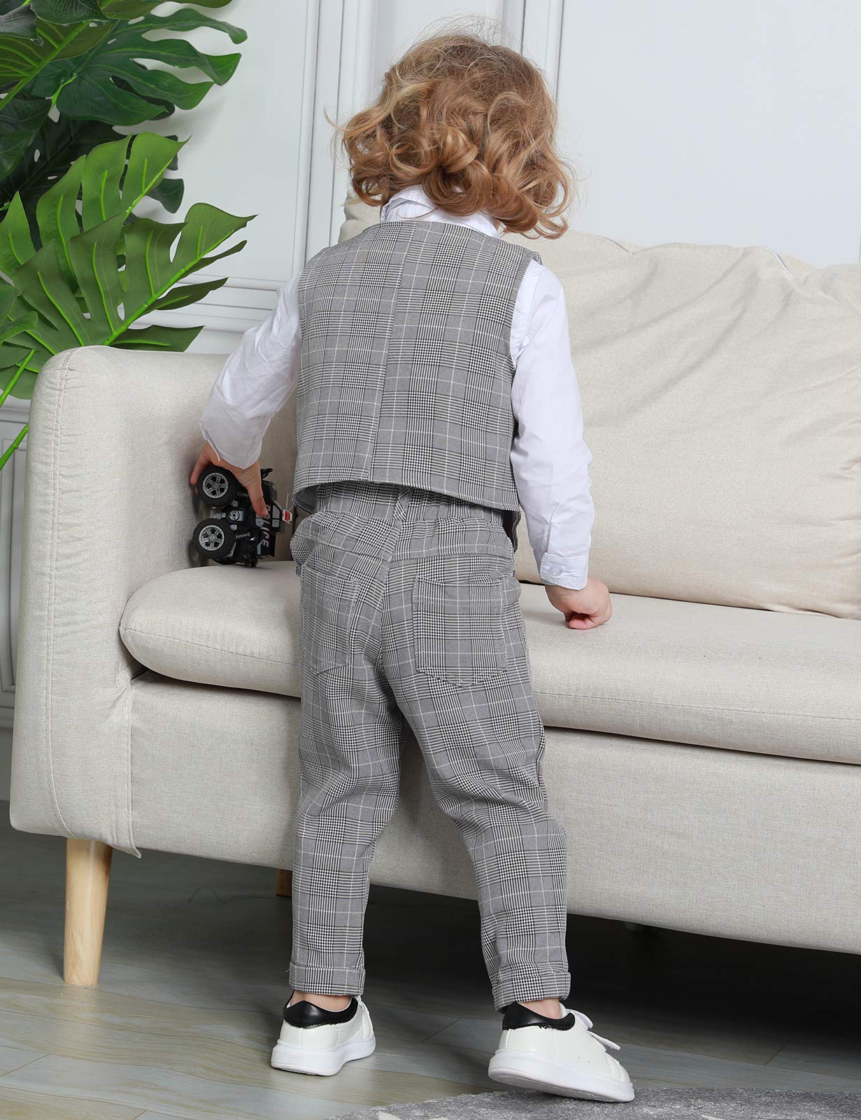 A&J Design Baby Suits For Boys Gentleman Wedding Formal Ring Bearer Plaid Outfit Dress Clothes Tuxedo Set Light Gray 18-24 Month