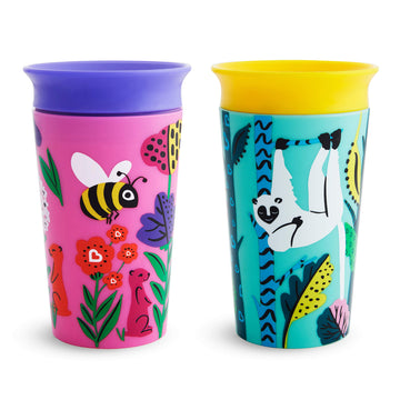 Munchkin Miracle 360 Wildlove Sippy Cup, 9 Oz, 2 Pack, Bee/Lemur