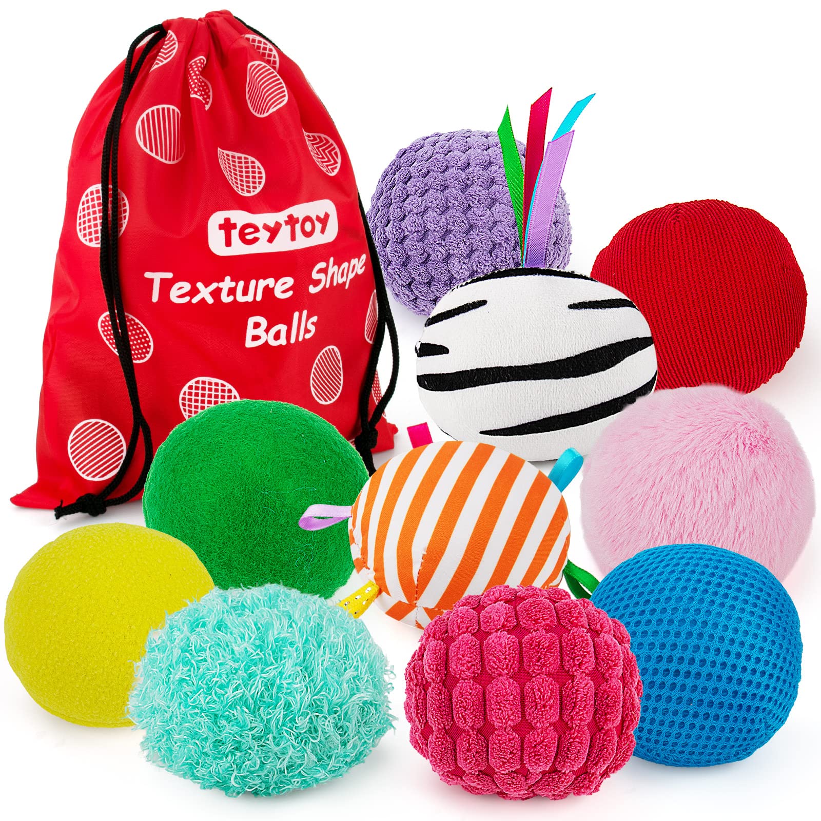 Baby Sensory Texture Ball Toy Set,10Pcs Montessori Toys for Babies 6-12 Months,Develop Fine Motor & Sensory Play for Newborns Ea