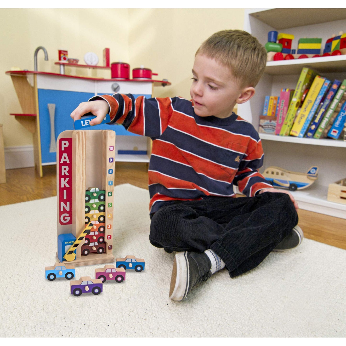 Melissa & Doug Wooden Stack & Count Parking Garage Classic Toy + Free Scratch Art Mini-Pad Bundle [51828]