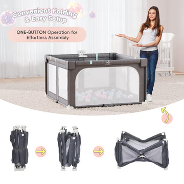 Xilingol 50 ' X 50 ' Foldable Playpen, Potable Baby Play Yard With Carry Bag, Baby Gate Playpen With Anti-Slip Suckers & Zippe