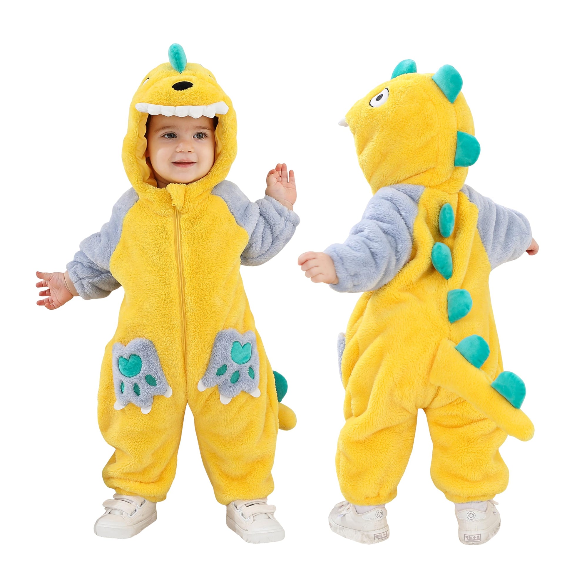 Tonwhar Kids' And Toddlers' Infant Tiger Dinosaur Animal Fancy Dress Costume Outfit Hooded Romper Jumpsuit(18-24 Months/Height:3