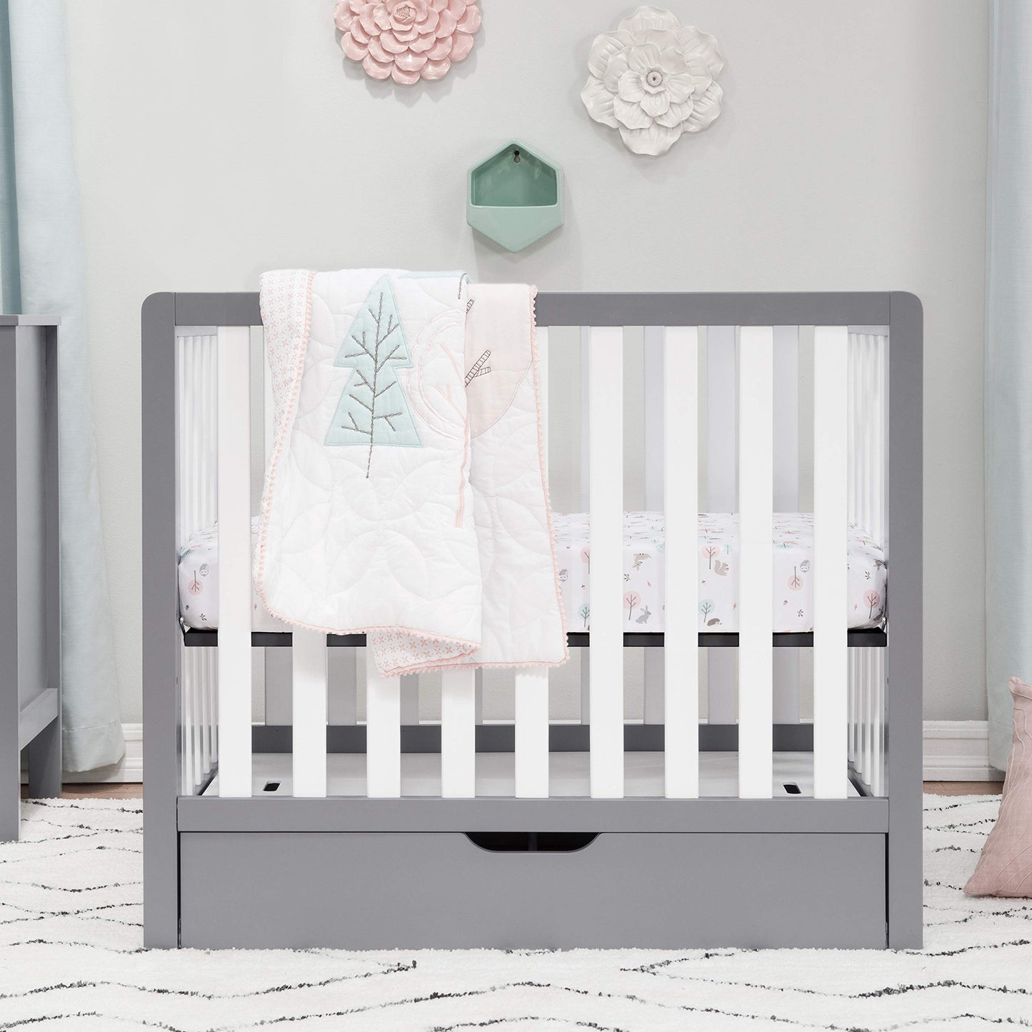 Carters by DaVinci Colby 4-in-1 Convertible Mini Crib with Trundle Drawer in Grey and White, Greenguard Gold Certified, Undercr