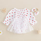 Baby Girl Valentines Day Dress Heart Puff Sleeve Cotton Linen Tulle Romper Dresses Newborn Valentines Outfit (White, 0-3 Months)