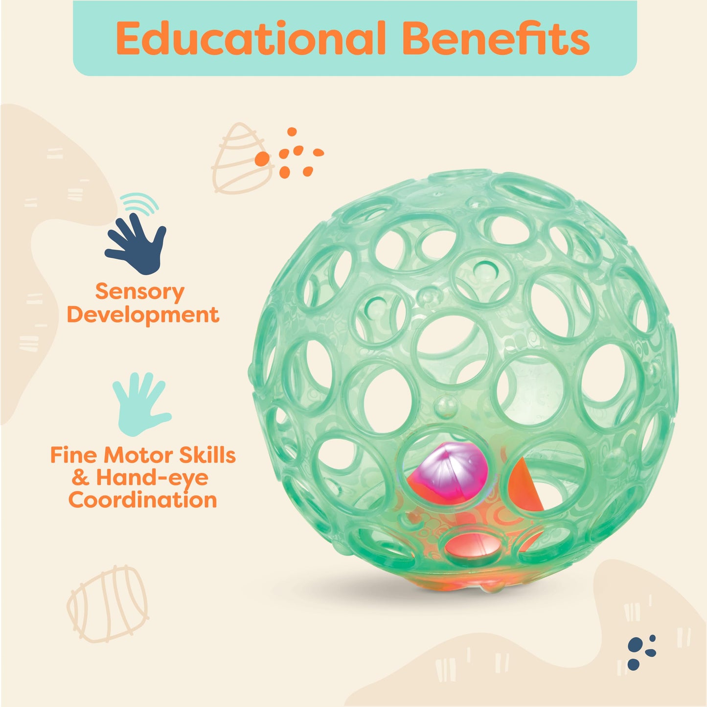 B. toys- B. baby- Sensory LightUp Baby Rattle- Textured Ball with Holes - Glowing Lights & Rattle - Infants, Babies - Grab n Glo