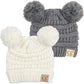 Funky Junque Baby Girl Winter Hat Double Pom Pom Beanie For Baby By Warm Knit Infant Skull Cap 2 Pack Ivory & Grey