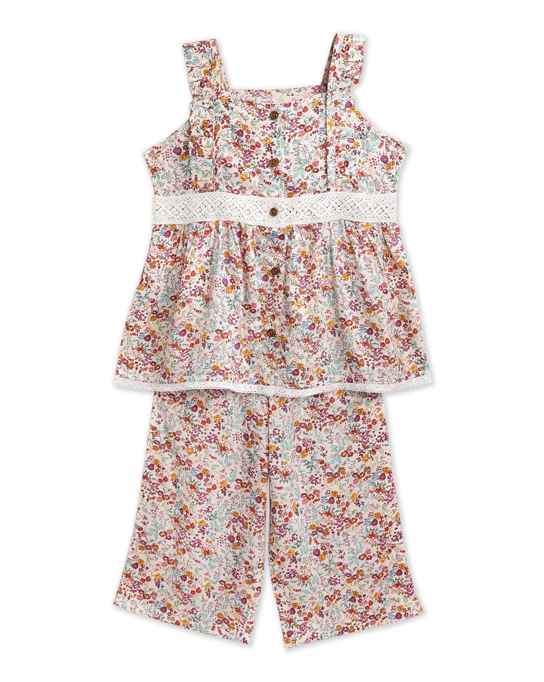 Cherry Crumble Kids Girls Square Neck Cap Sleeve Sleepwear Nightsuit Regular Pajama Set (WsNsuit3_Multicolor_1112 Years) Mult