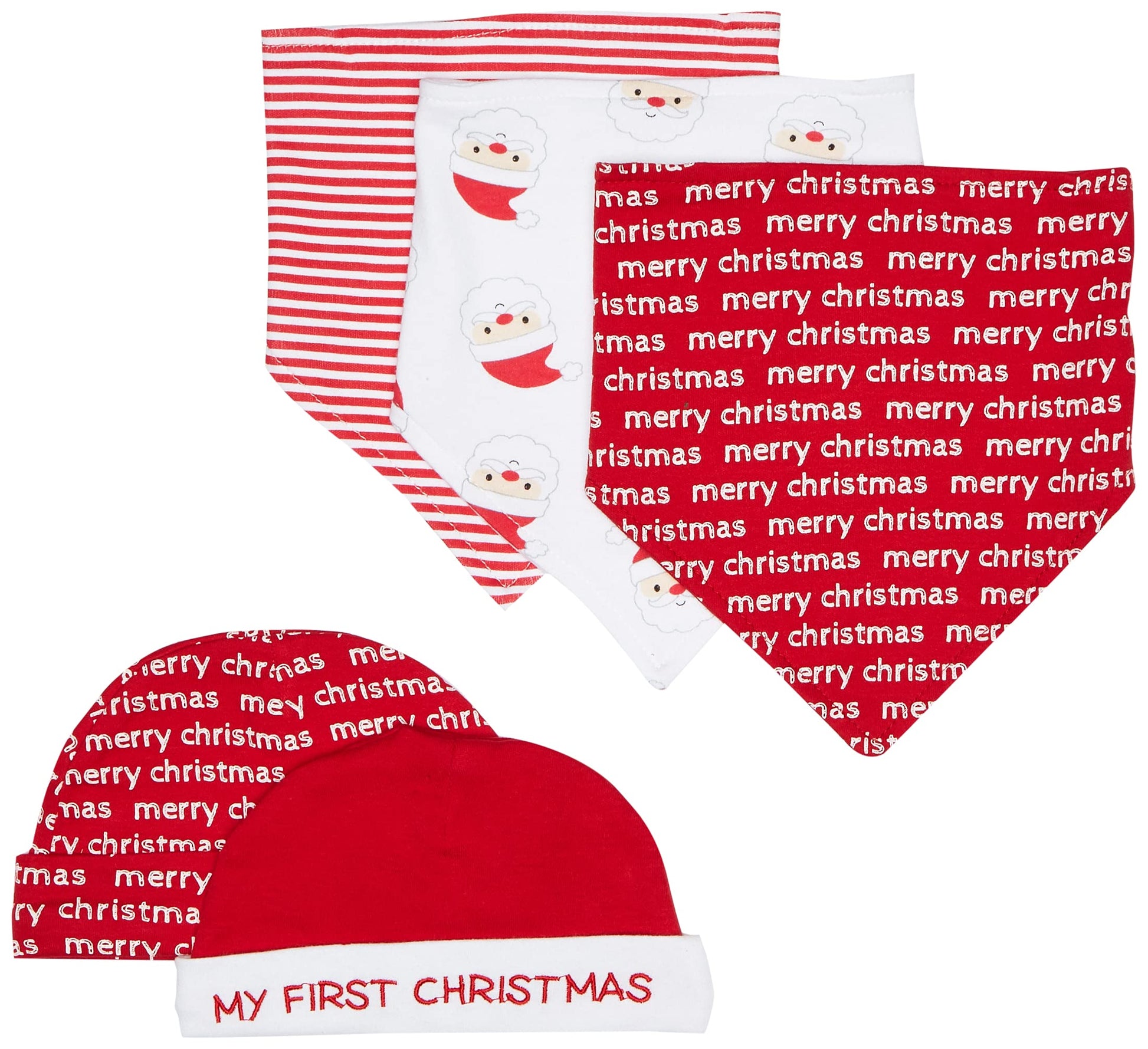 Hudson Baby Unisex Baby Cotton Bib And Headband Or Caps Set, Santa, One Size