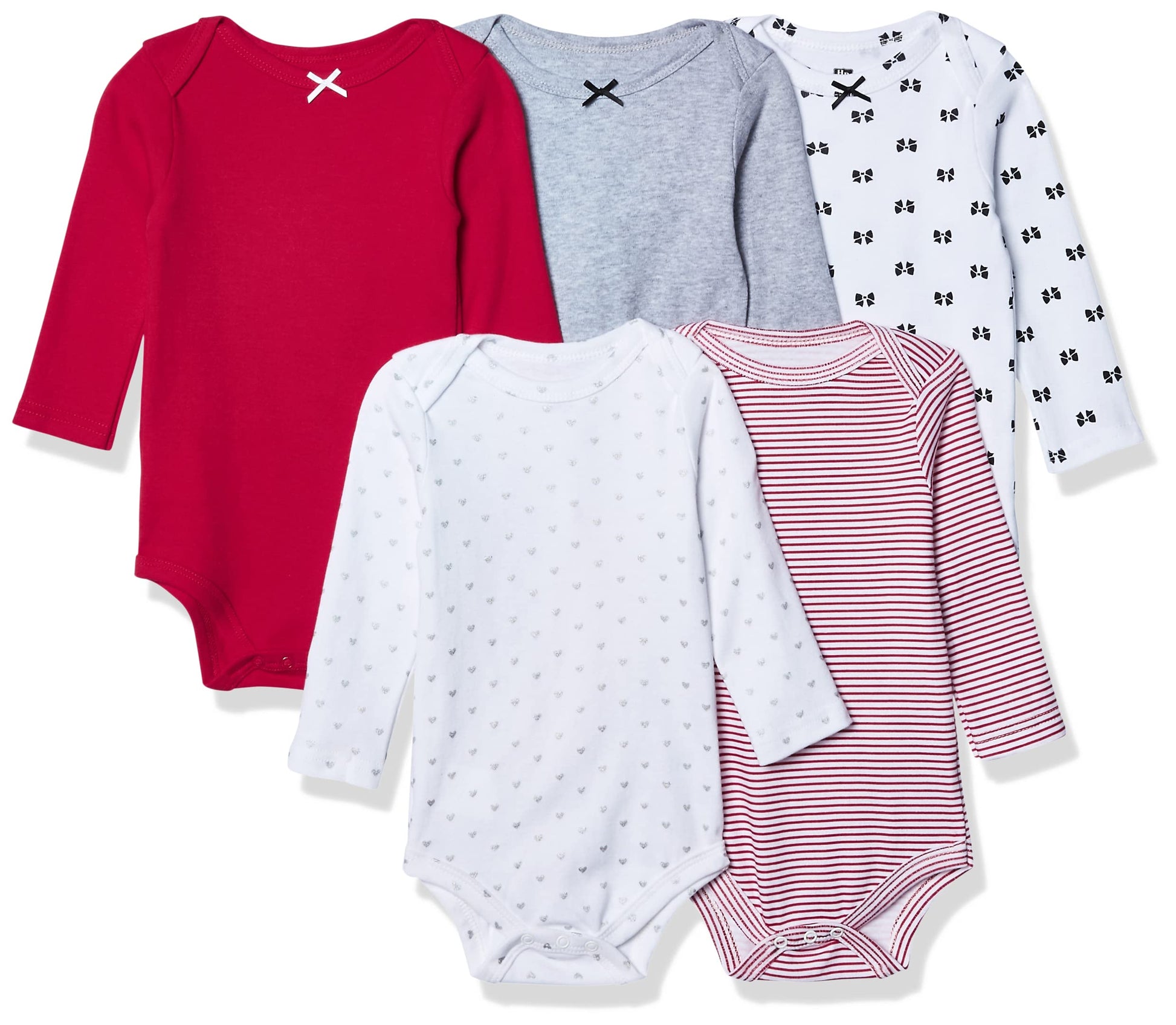 Hudson Baby Unisex Baby Cotton Long-Sleeve Bodysuits, Bow, 0-3 Months Us