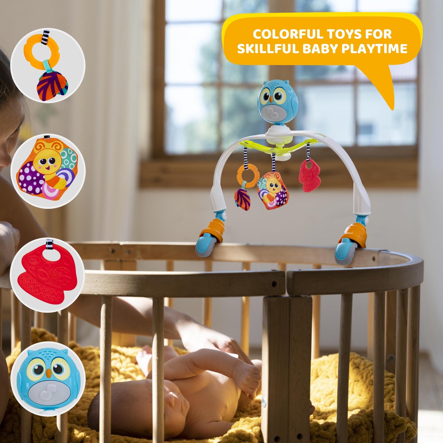 Baby Stroller Arch Toy with Relaxing Music & Lights - Adjustable Activity Arch & Play Accessories - Baby Bouncer Toy Bar, Carsea