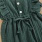 Younger Tree Toddler Baby Girl Ruffled Sleeveless Romper Casual Summer Jumpsuit Cotton Linen Clothes (Button-Green, 6-12 Months)