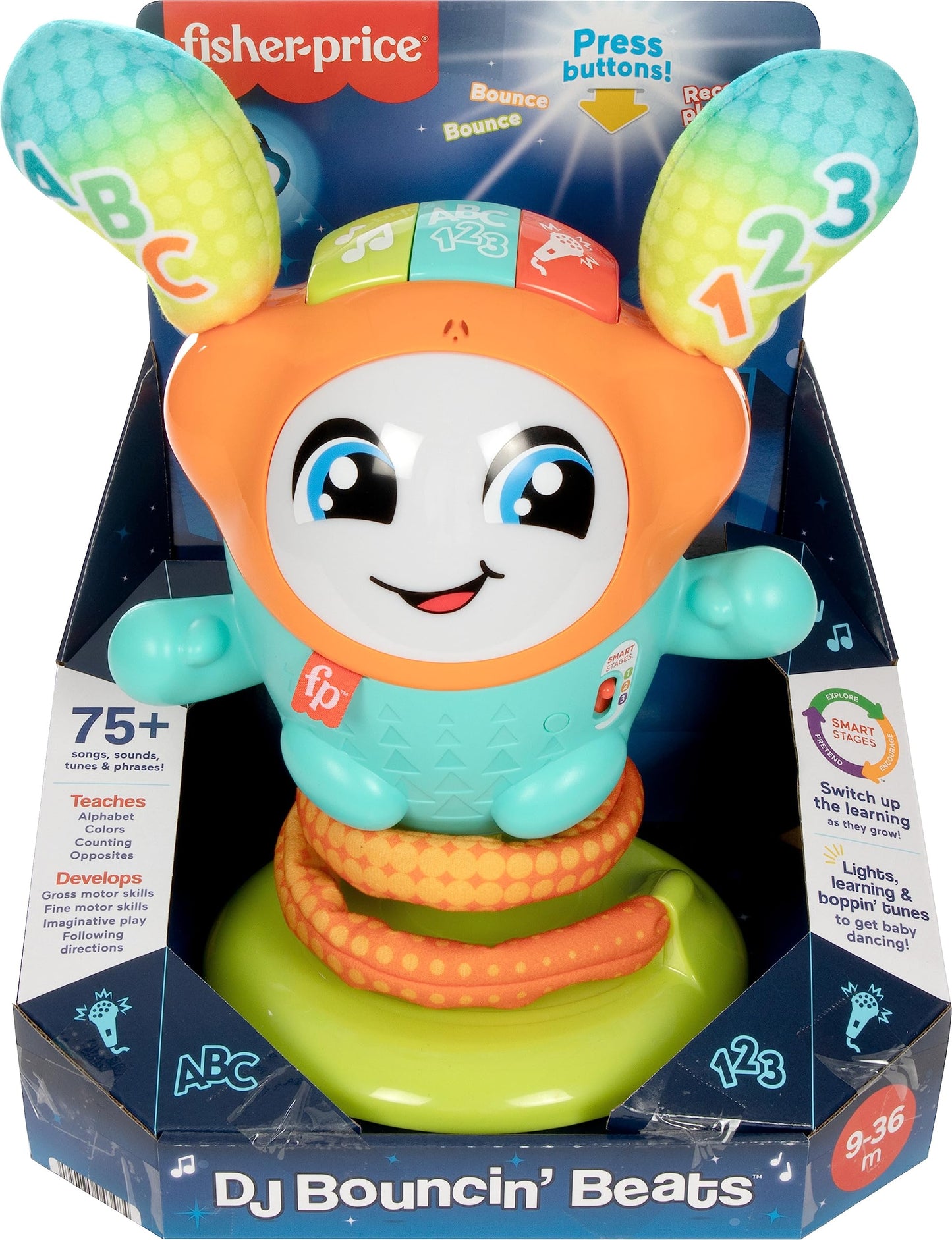Fisher-Price Baby & Toddler Learning Toy DJ Bouncin Beats with Music Lights & Bouncing Action for Ages 9+ Months