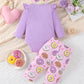 Baby Girl Clothes Gifts Outfits Spring Fall Winter Long Sleeve Romper And Pant Set Purple Donut 12-18 Months