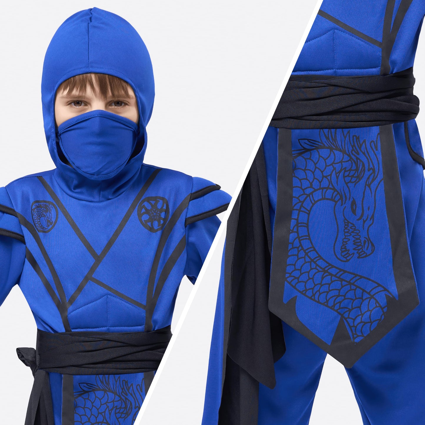 Spooktacular Creations Halloween Ninja Costume Kids, Blue Black Ninja Dragon Costume Set, Boys Halloween Outfit For Dressup And