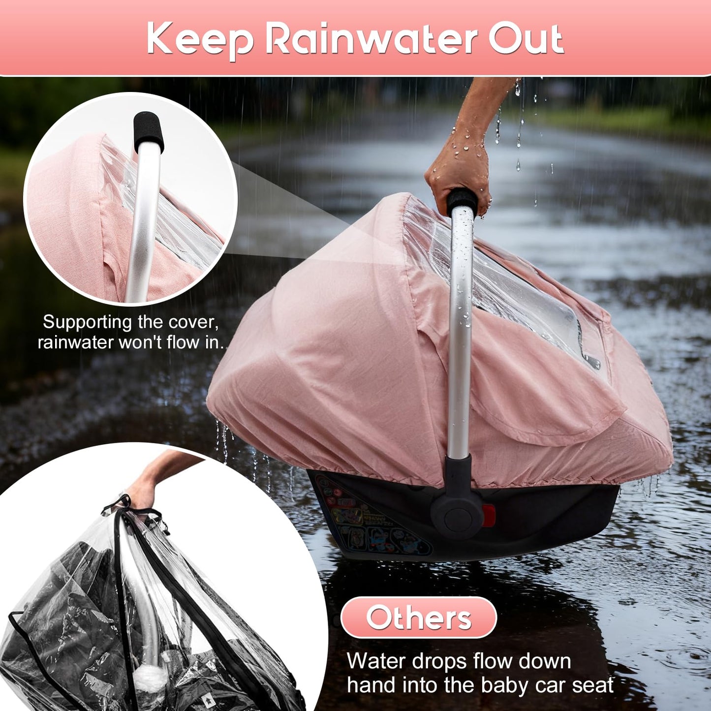 Waterproof Car Seat Cover Baby Girl, Carseat Rain Cover with EVA Transparent Window, Infant Car Seat Weather Shield with Breatha