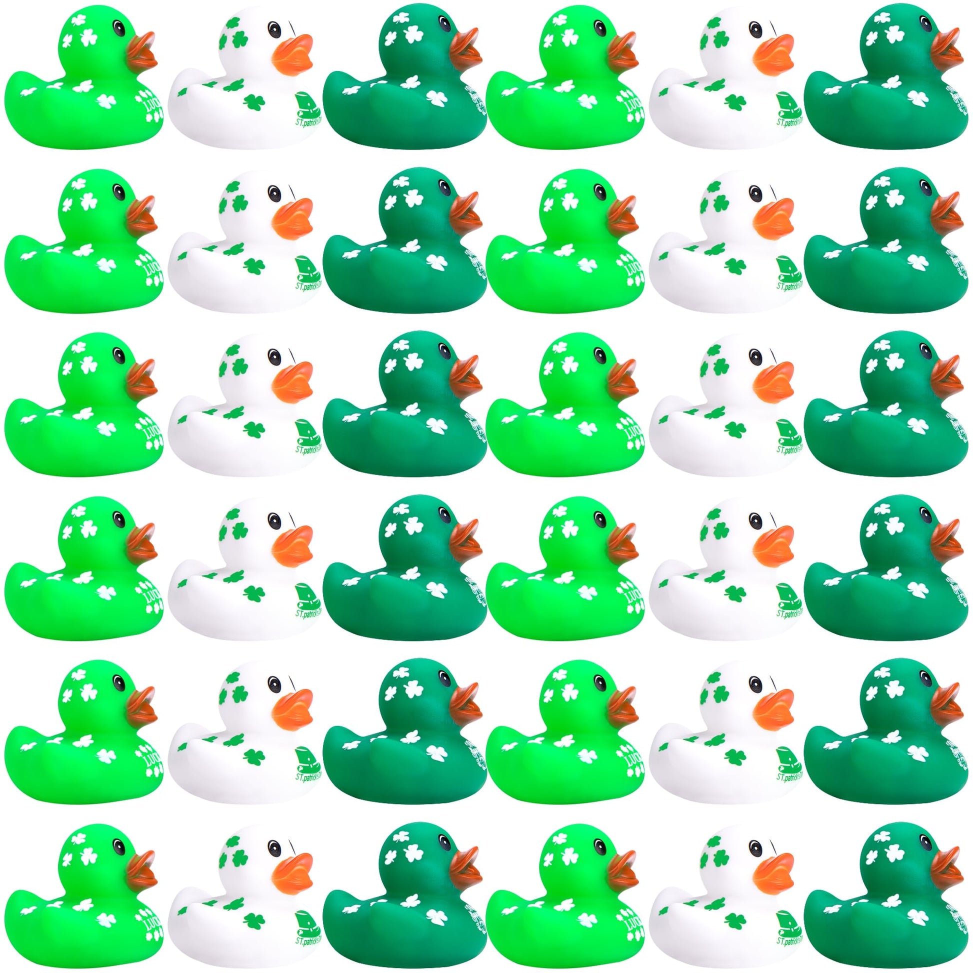 Wehhbtye 36Pcs St. Patricks Day Rubber Ducks - 2 inch Green Shamrock Irish Day Rubber Duckies - Squeaky Green Duck Pool Float B