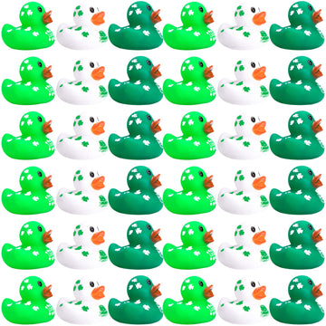 Wehhbtye 36Pcs St. Patricks Day Rubber Ducks - 2 inch Green Shamrock Irish Day Rubber Duckies - Squeaky Green Duck Pool Float B